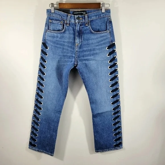 𝅺veronica Beard High Rise Ines Girlfriend Lace Up Jeans Size 25 NWT - Picture 4 of 15